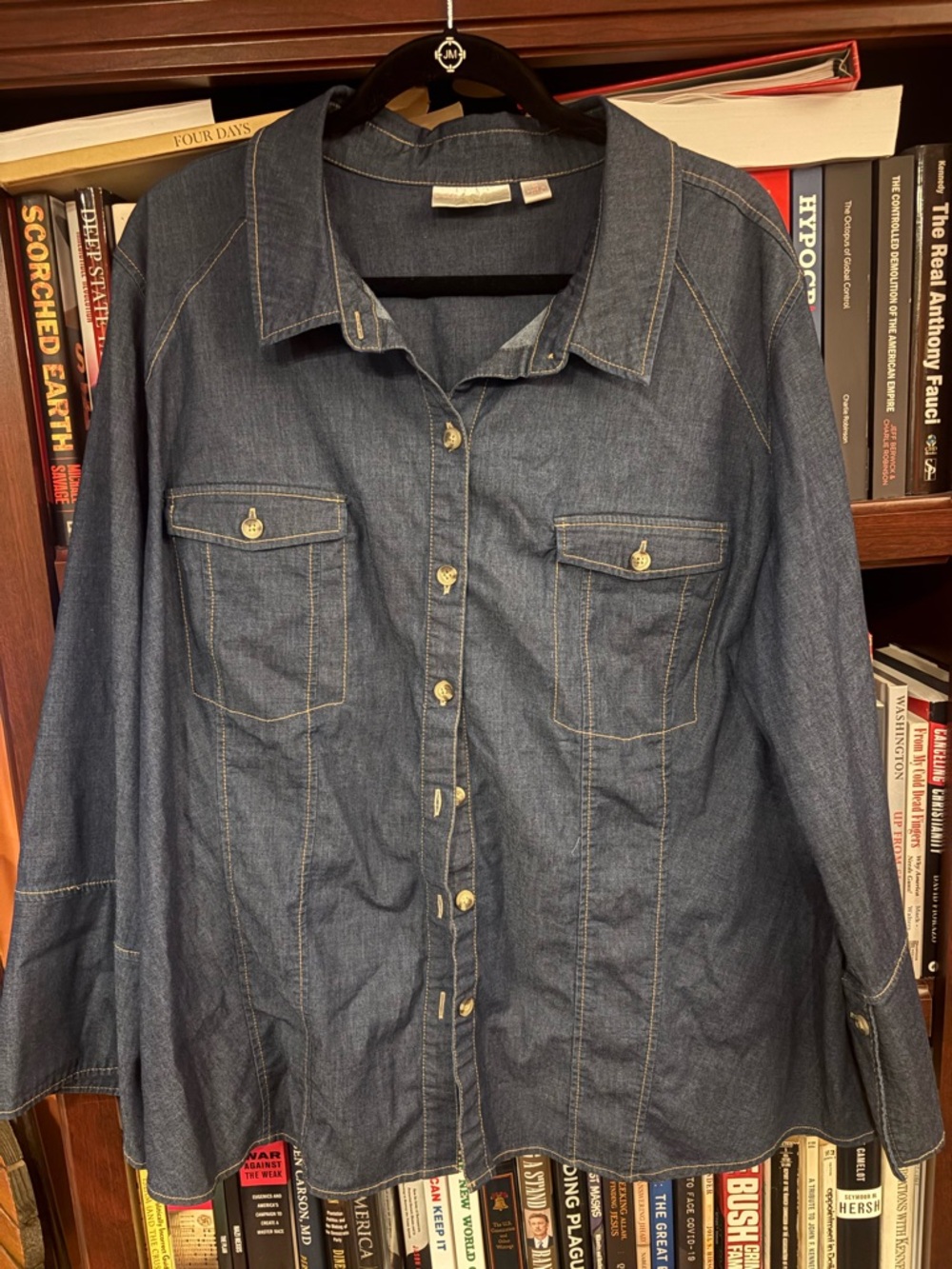 Belle BOHO by Kim Gravel Dark Blue Denim Button-Down Shirt
